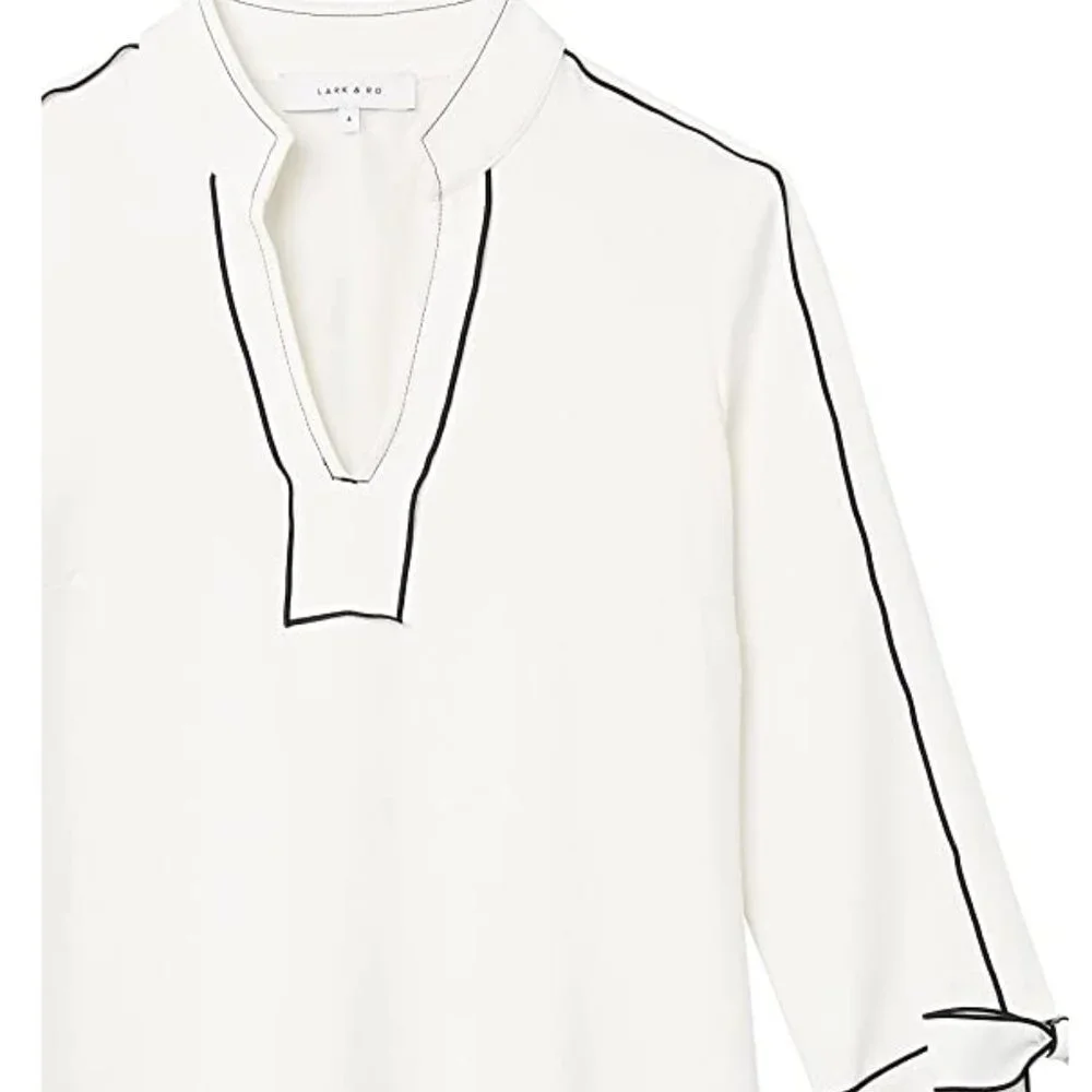 Lark & Ro White Dress with Navy Blue stitching and Bow Sleeves - Sz 2 - Picture 4 of 5